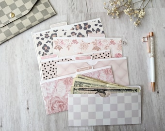 Laminated Wallet Cash Envelope 4 ct./6 ct Option + Personalized Labels - Budget system - Cash Stuffing - Zero-Based Budget - Pink/Floral