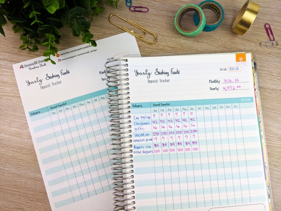 Yearly Sinking Funds Deposit Tracker - Full Sticker Sheet - Planner - Budget - Planner - Cash Envelopes - Savings 7" x 9" Notes page - 1 ct.