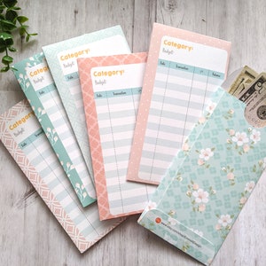 Cash envelopes - 6 ct - Vertical - Budgeting - Cash Envelope System - Budget System - Personal Size - Pink/Floral/Mint