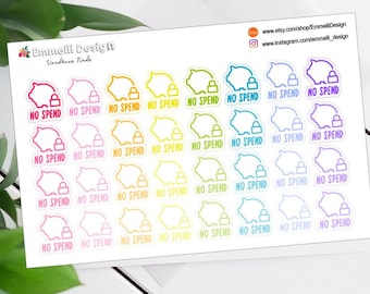 No Spend Piggy bank/lock Planner Stickers - Budgeting - Budget - Planners - Ombre Colorful - Budget stickers // A007
