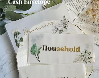 Sobres de efectivo laminados con estampado floral blanco - A6 / Minimalista / Sistema de presupuesto / Relleno de efectivo / Fondos de amortización