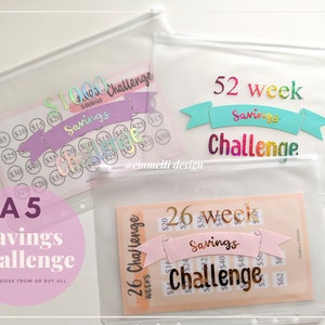 A5 Savings Challenge Zippered Envelope + Tracker Sheet - Budget - 1000 challenge - 26 Week Challenge - 52 Week Challenge - CHOOSE YOUR PACK