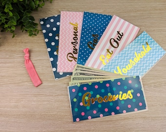 Custom Gold Foil Vinyl Pre-Labeled Laminated Cash envelopes - 6 ct - Budget Cash Envelope System - Dave Ramsey - Budget System