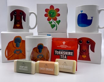 Dachshund or Orangutan Mug, Soap & Tea Gift Set