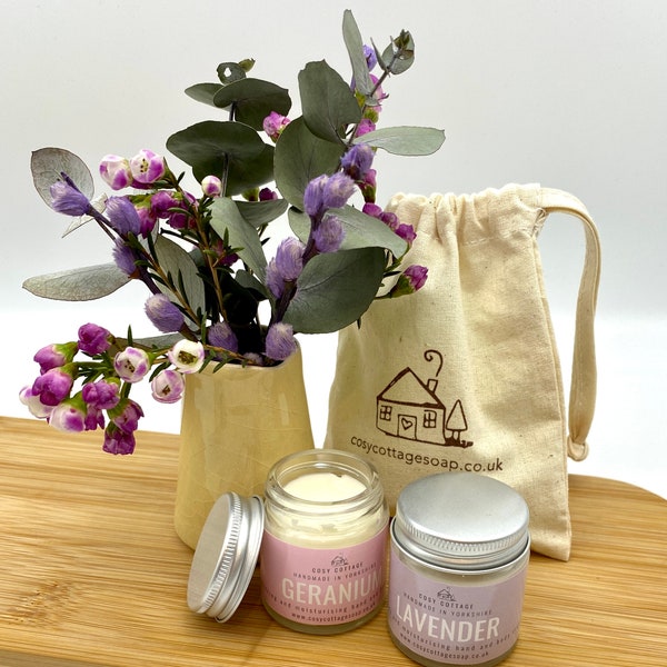 Natural Hand Cream, Moisturising Duo Gift Set - 100% Handmade, Palm Oil Free and Plastic Free