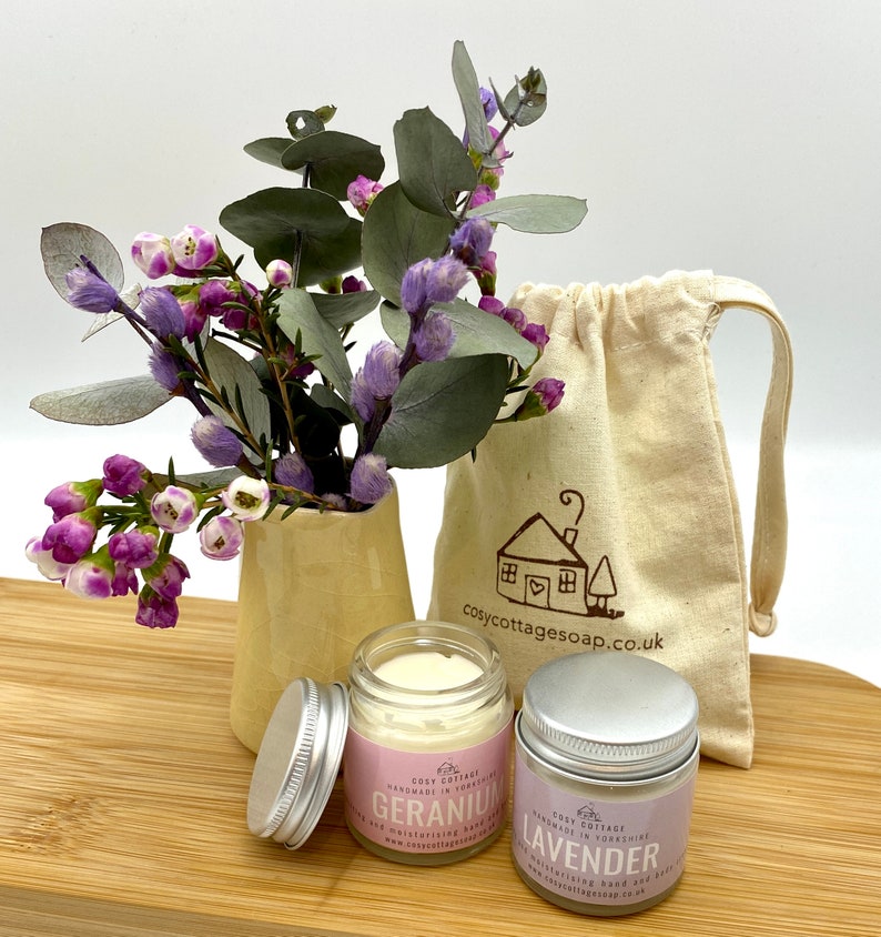 Natural Hand Cream, Moisturising Duo Gift Set 100% Handmade, Palm Oil Free and Plastic Free image 1