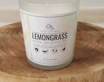 Lemongrass Essential Oil Candle - 100% Natural Soy Wax Candle - Aromatherapy Candle