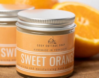 Sweet Orange Hand and Body Cream For Dry Skin - 100% Natural, Soothing, Vegan - Palm oil and Plastic Free