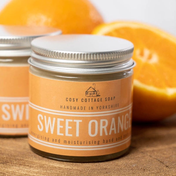 Sweet Orange Hand and Body Cream For Dry Skin - 100% Natural, Soothing, Vegan - Palm oil and Plastic Free