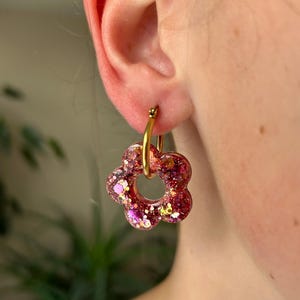 Interchangeable UV resin flower hoop earrings - 25 mm