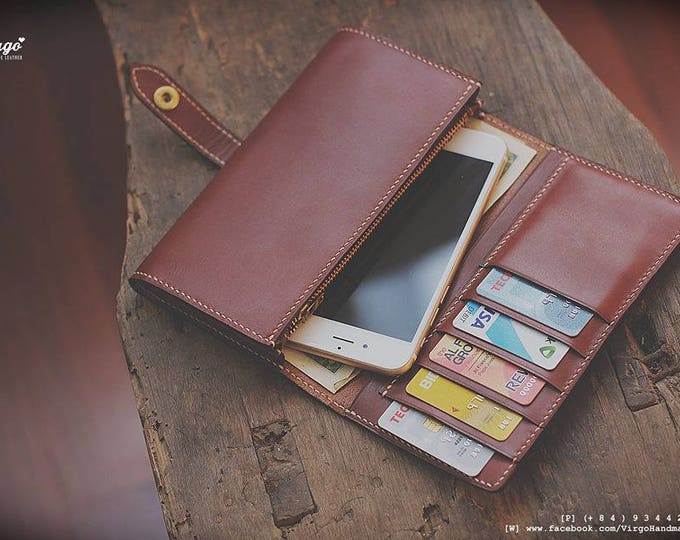 Brown Long wallet | Personalized Vintage full grain leather handmade wallet