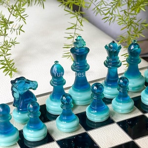 Resin Chess Sets with board, Chess set with unique chess pieces, Chess Set, Gift, Handmade Chess Board, Handcrafted Chess set, Chess Gifts