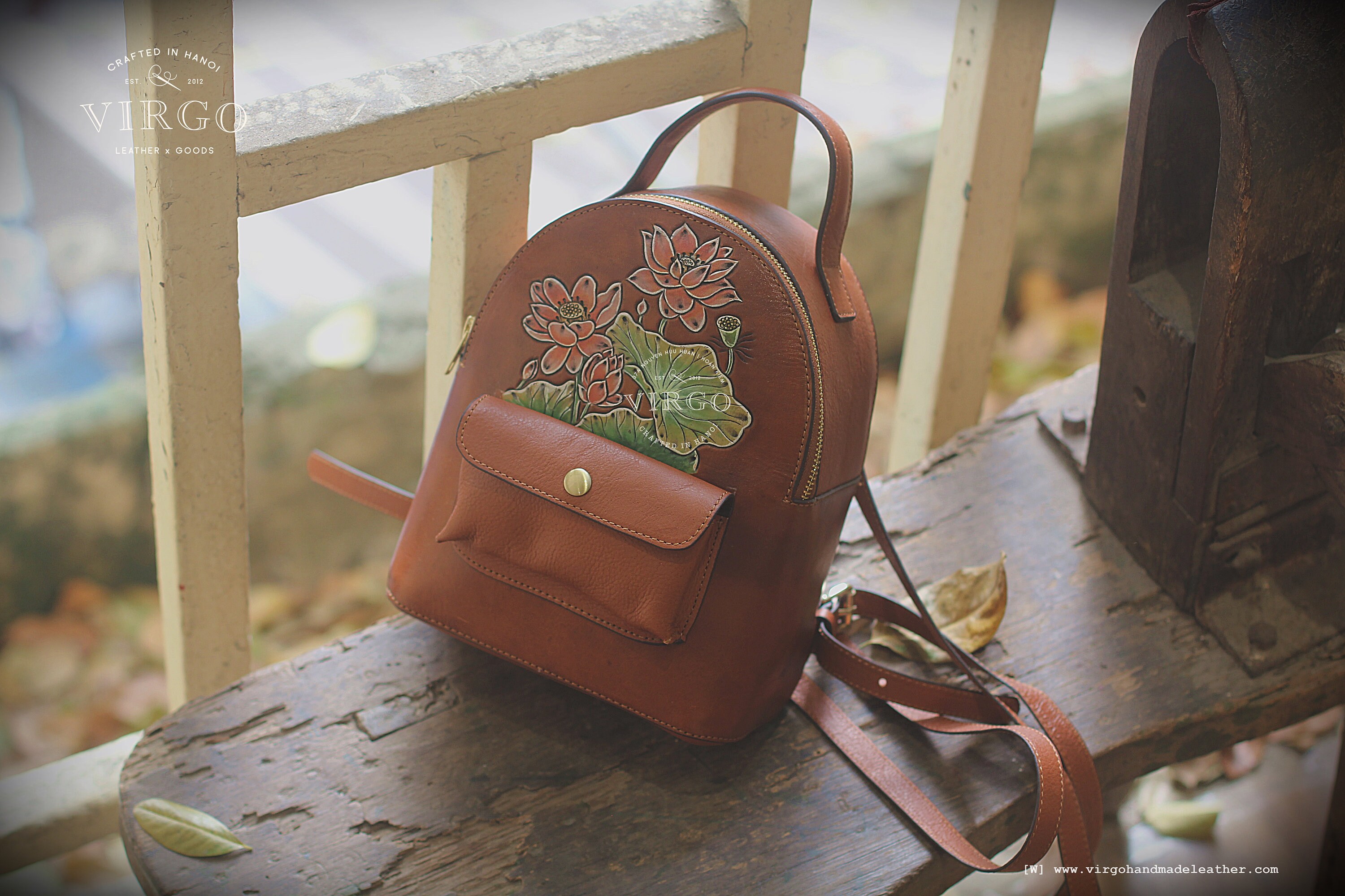 Lotus Hand Tooled, Carved Backpack, Custom Handmade Backpack  display picture 2