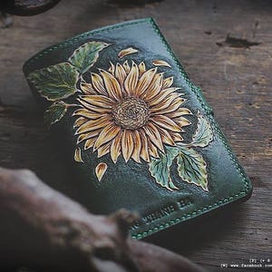 Cartera de cuero hecha a mano con flores personalizadas, aniversario personalizado, regalo para mujer, billetera hecha a mano, cuero trabajado a mano, regalo para ella, único