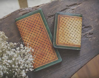 Sheridan hand tooled wallet set for him and her| Personalized vegetable tanned leather handmade wallet