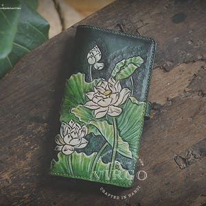 Personalisierte White Lotus handgeschnitzte Geldbörse für Frauen