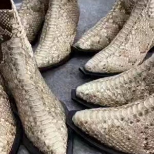 Handmade Men's Black Python Leather Santiago Lukas Boots Cuban Heel ...