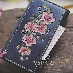 Cartera tallada a mano para iPhone con diseño de flores rosas para mujer