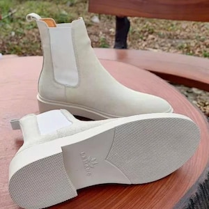 Men&#39;s handmade White cowhide boots, cuban wedges, minimalist shoes, men&#39;s leather shoes, men&#39;s barefoot shoes, NUBUCK leather boots