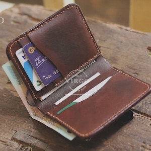 Petit mini portefeuille en cuir, fait main, personnalisé, cadeau en cuir personnalisé, portefeuille mince, mince, minimaliste, cadeau d'anniversaire pour lui