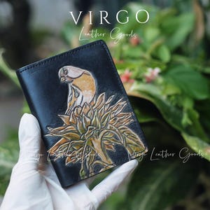 Bird Sunflower Hancrafted Wallet, Custom Anniversary, Women Gift, Handcrafted Wallet, Custom Leather Wallet,Gift for her,Personalized Wallet