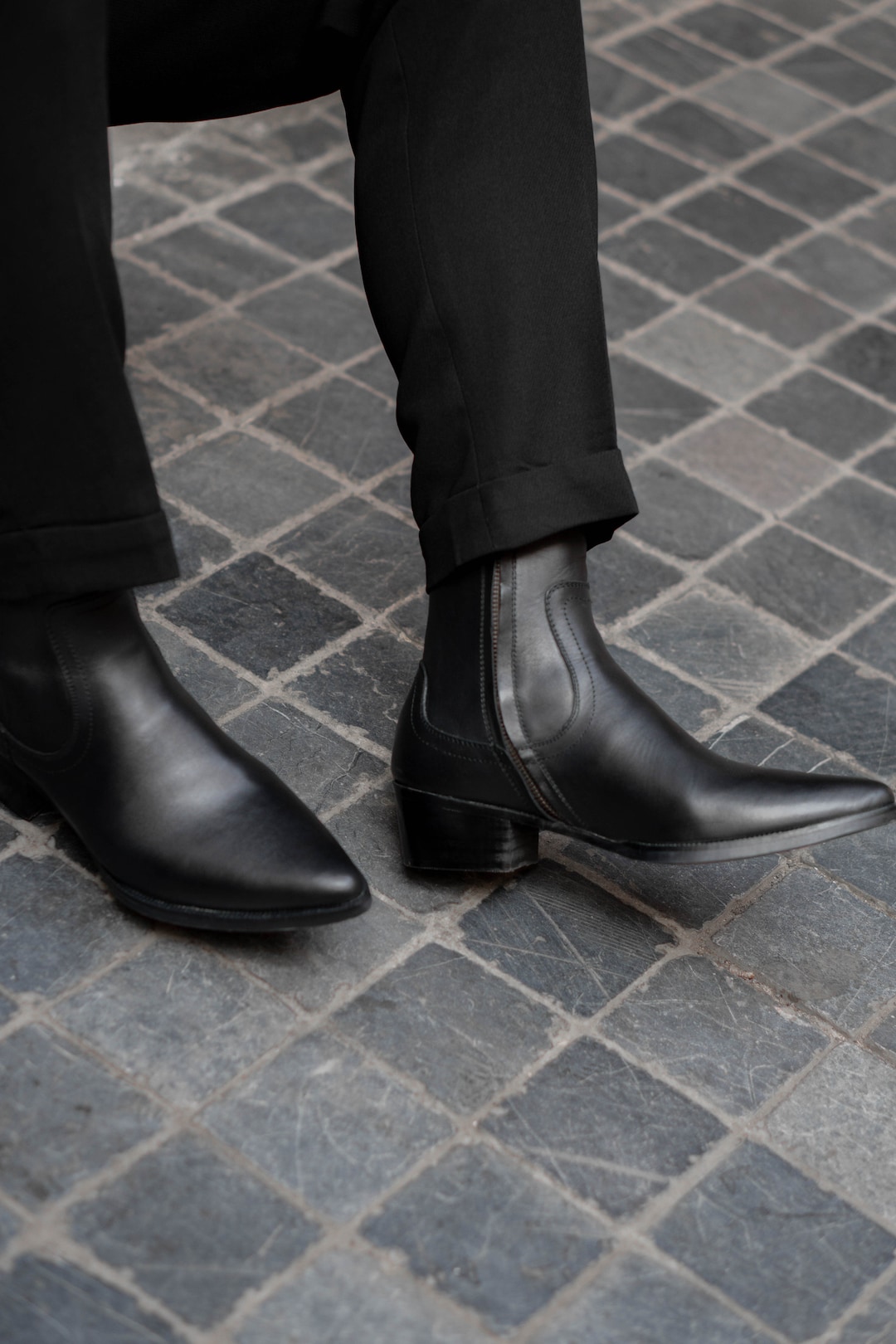 Handmade Men's Black Cowhide, Vincent Lukas Boots Cuban Heel