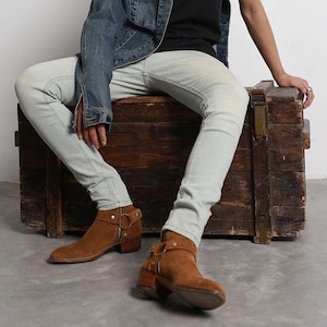 Handmade Men&#39;s Brown Cowhide Boots Cuban Heel Grounding Shoe Man, Minimalist Shoe, Leather Shoe Man, Barefoot Shoe Men