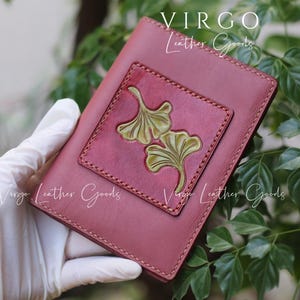 Ginko Leaf Hancrafted Wallet, Custom Anniversary, Women Gift, Handcrafted Wallet, Custom Leather Wallet,Gift for her, Personalized Wallet
