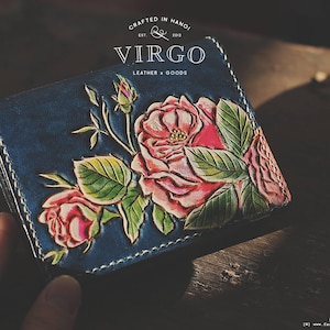 Personalized Flower Handtooled Leather Wallet for women, Carved Leather Wallet, Hand Carved Wallet, Leather Wallet, Anniversary Gift women