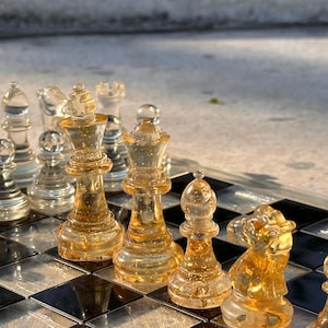 Resin Chess Sets with board, Chess set with unique chess pieces, Chess Set, Gift, Handmade Chess Board, Handcrafted Chess set, Chess Gifts