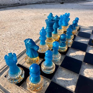 Resin Chess Sets with board, Chess set with unique chess pieces, Chess Set, Gift, Handmade Chess Board, Handcrafted Chess set, Chess Gifts