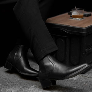 Handmade Men's Black Cowhide, Vincent Lukas Boots Cuban Heel Grounding Shoe Man, Minimalist Shoe, Leather Shoe Man, Barefoot Shoe Men image 7