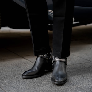 Handmade Men&#39;s Black Cowhide Vincent Harness Zip Boots Cuban Heel Grounding Shoe Man, Minimalist Shoe, Leather Shoe Man, Barefoot Shoe Men