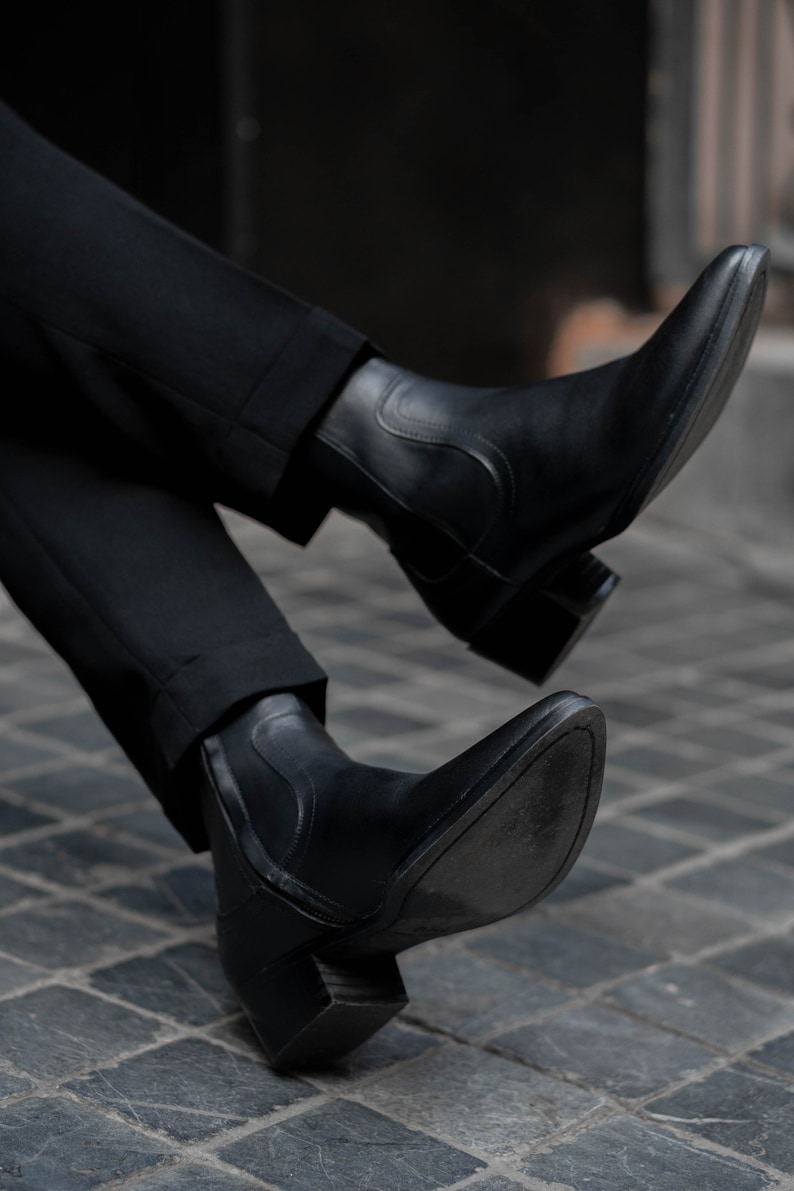 Handmade Men's Black Cowhide, Vincent Lukas Boots Cuban Heel Grounding Shoe Man, Minimalist Shoe, Leather Shoe Man, Barefoot Shoe Men image 8