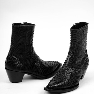 Handmade Men's Black Python Leather Santiago Lukas Boots Cuban Heel ...