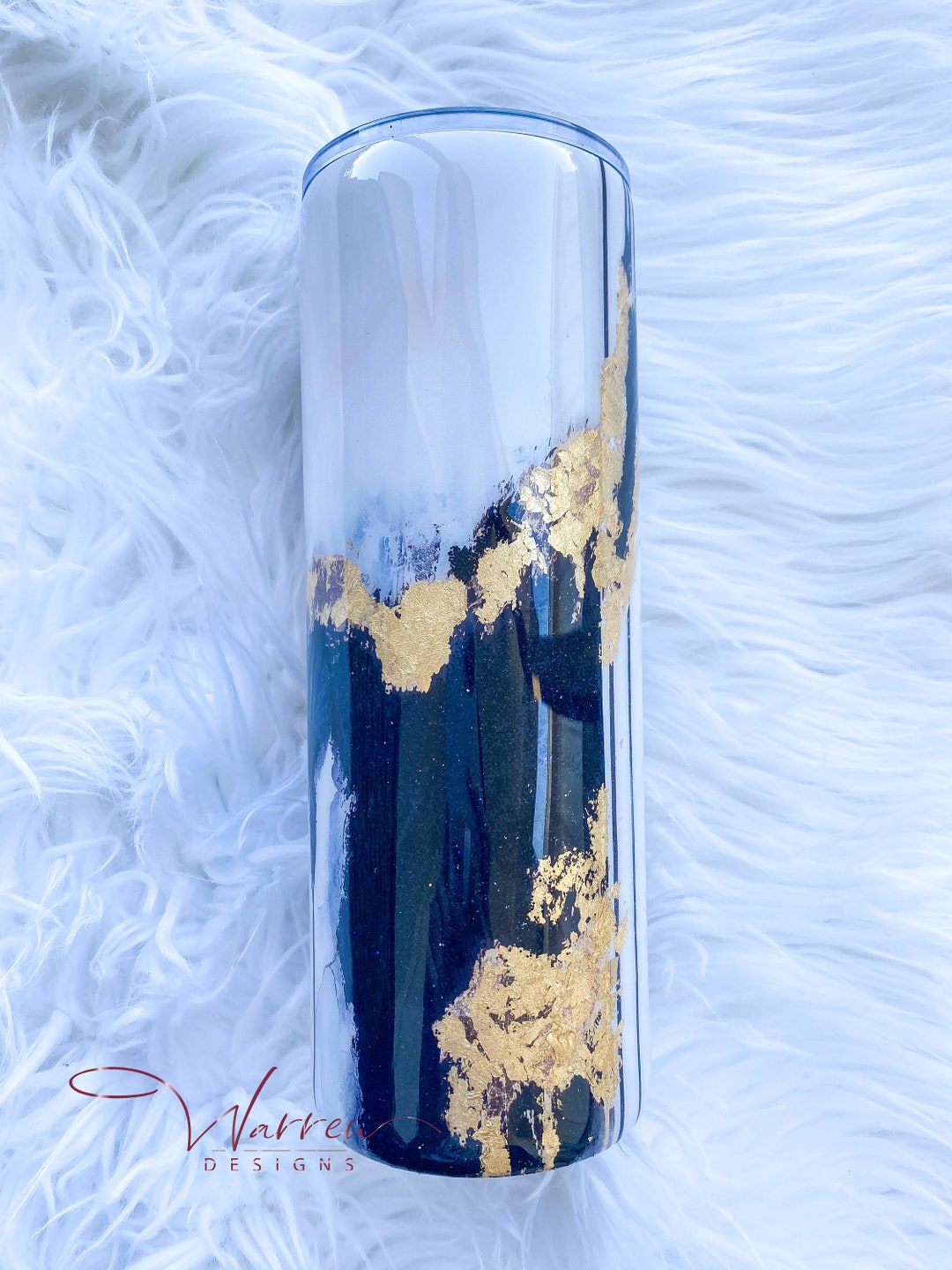 RTS Custom 24 Oz Glitter Tumbler, Black and Gold Marble Tumbler, Black