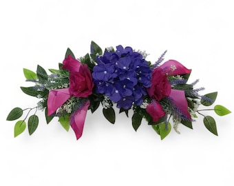 Purple & Fuchsia Pink Flowers 25"W Wall Silk Flower Swag Arrangement Door Arch Window Sign All Seasons Home Wedding Decor Accent EST102