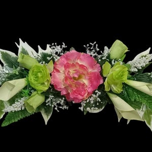 Green Rose, Lily and Pink Peony 26&quot;W Wedding Arch Centerpiece Swag Silk Flower Wall Window Table Gift All Season Decor Home Accent EST054