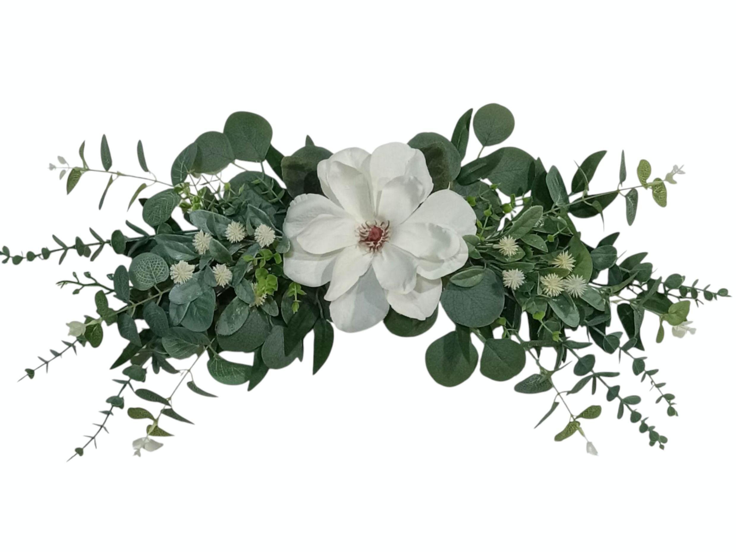 Magnolia, Eucalyptus Leave Wall 24" Swag Design Door Arch Window Silk Flower Arrangement All Seasons Home Office Accent Decor Gift EST150