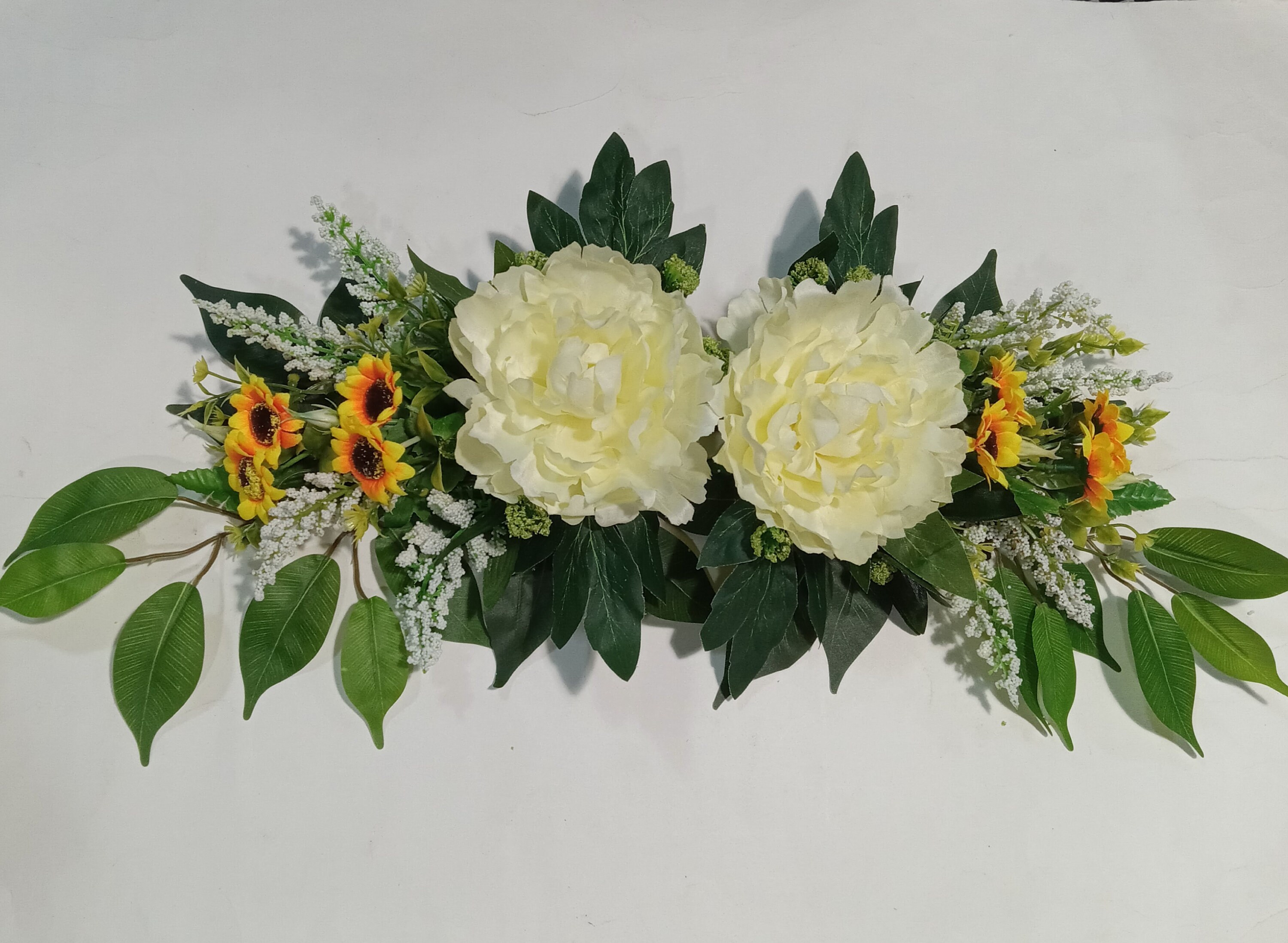 Cream Peonies Sunflowers and Filler Flowers 25 W Swag Etsy