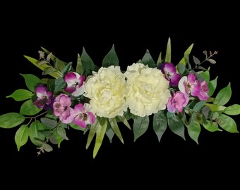 Wedding Arch Decor Cream Peonies Purple Pansies 27" W Swag Silk Flower on Wall Door Arch Window Centerpiece Gift All Seasons Decor EST028