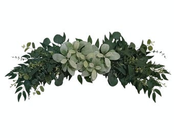 Lamb's Ear, Eucalyptus Leave Wall 33" Swag Design Door Arch Window Silk Flower Arrangement All Seasons Home Accent Decor Gift EST205