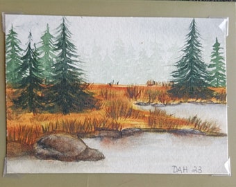 Hand Painted Watercolor Landscape Card