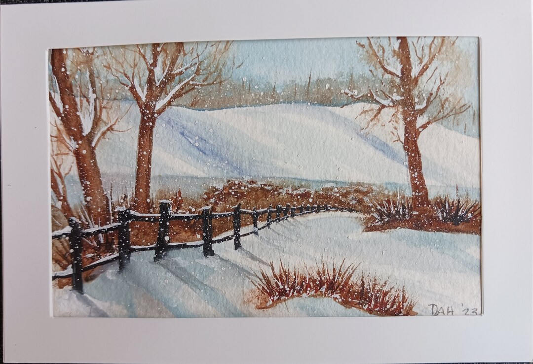 Hand Painted Watercolor Winter Landscape Card - Etsy