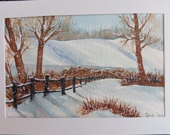 Hand Painted Watercolor Winter Landscape Card