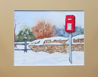 Original Watercolor Winter Scene Painting