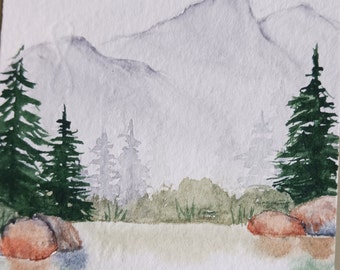 Hand Painted Watercolor Mountain Landscape Card