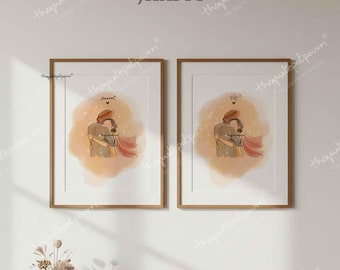 Impresión artística de pareja punjabi abrazándose / Regalo de aniversario