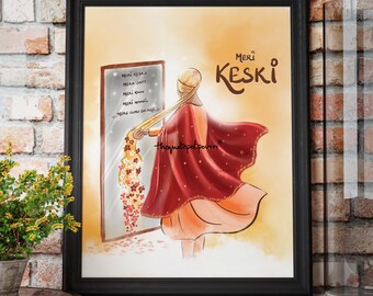 MERI KESKI | Sikh Woman Combing Hair | Sikh culture art |  Sikh paintings | Sardarni artwork