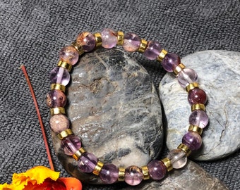 Pulsera Auralite 23, detalles de latón, alineación de chakras (17 cm)
